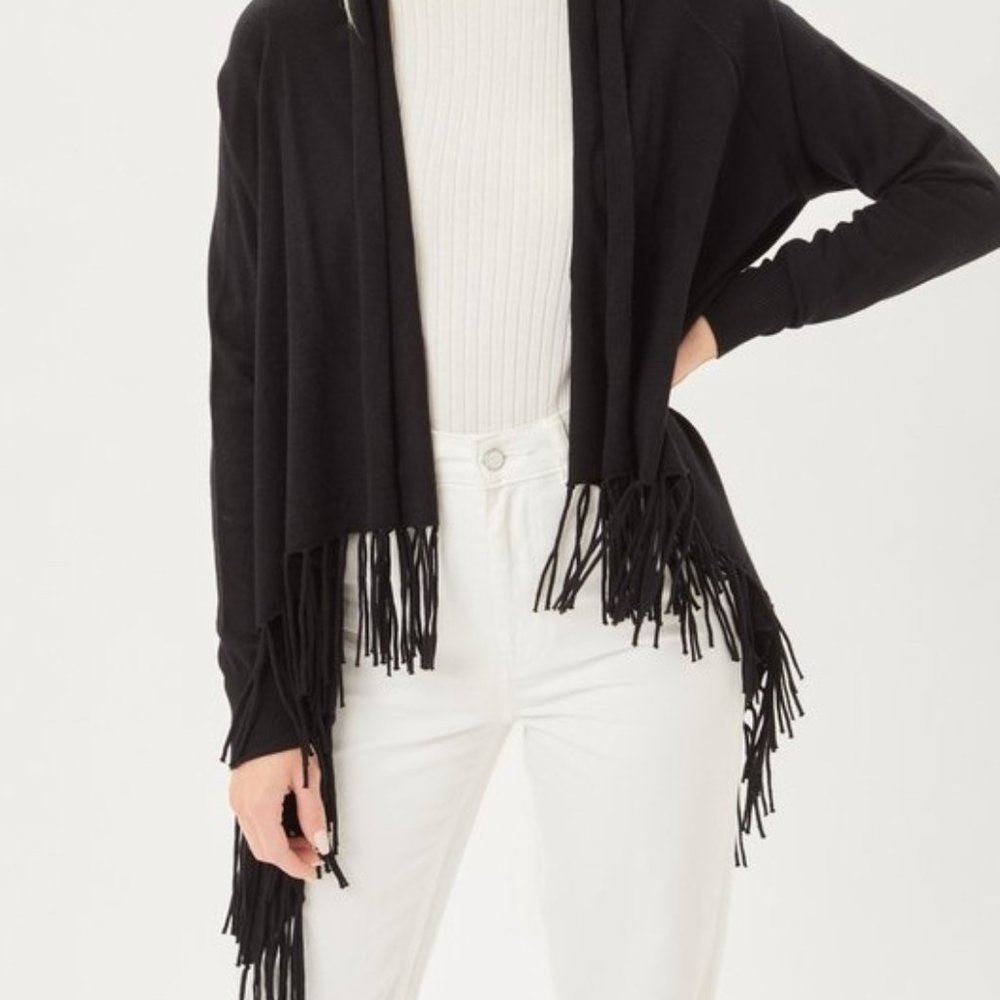 Fringe Wrap Cardigan in Black